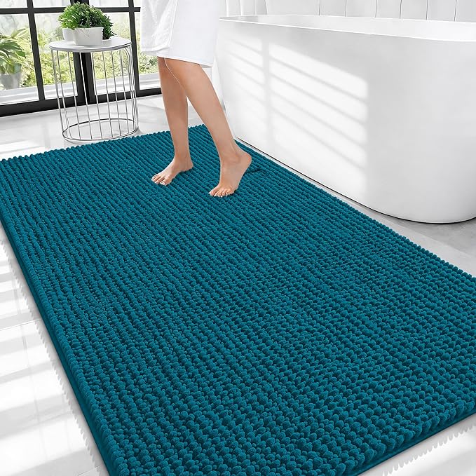 OLANLY Thick Large Bathroom Rugs 44x32, Extra Soft Absorbent Chenille Bath Rugs, Rubber Backing, Machine Wash Dry, Bath Mats for Bathroom Floor, Tub and Shower, Home Decor Accessories, Peacock Blue