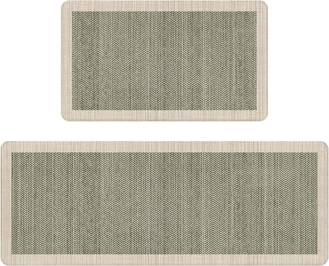 Sage Green Vintage Boho Elegance Kitchen Rug Sets [2 PCs], Anti-Fatigue, Waterproof Non-Slip Kitchen Mats Heavy Duty Comfort Foam Rug for Kitchen, Floor, Laundry,17"x29"+17"x47"