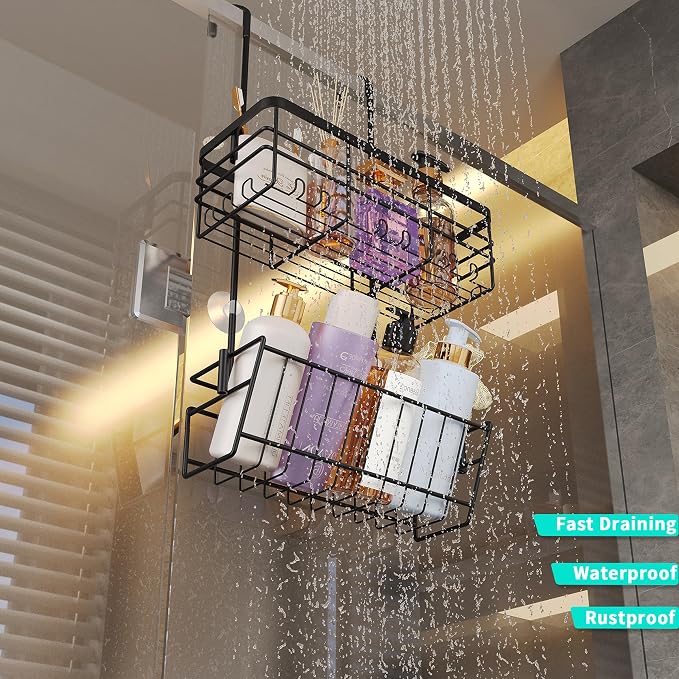 HapiRm Hanging Shower Caddy Organizer - No Drilling Shower Organizer with Inclined Shelf, Rustproof & Waterproof 304 Stainless Steel Bathroom Caddy - Black
