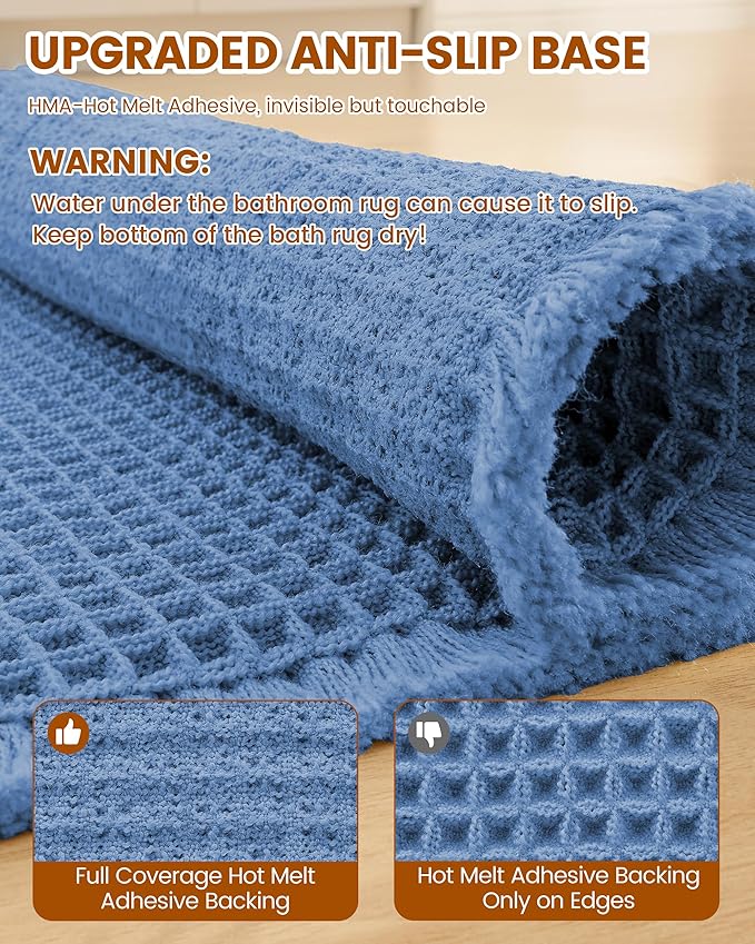 Smiry Waffle Bath Mat 60x24, Extra Soft Absorbent Bathroom Rugs, Non Slip Machine Washable Quick Dry Bath Rugs for Bathroom Floor, Tub, Shower, Home Decor Accessories, Blue