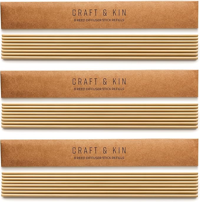 Craft & Kin Reed Diffuser Sticks – 3-Pack of 8 Natural Rattan Diffuser Sticks – Eco-Friendly Reed Replacement for Essential Oil Diffusers – Home Fragrance Accessory for Bedroom & Bathroom