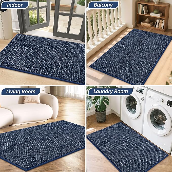 BEQHAUSE Dirt Trapper Door Mat 36" x 60", Non-Slip Washable Doormats Entrance Mat, Dirt Resistant and Absorbent Welcome Mat, Low Profile Floor Mats for Front Back Door and Entryway, Blue