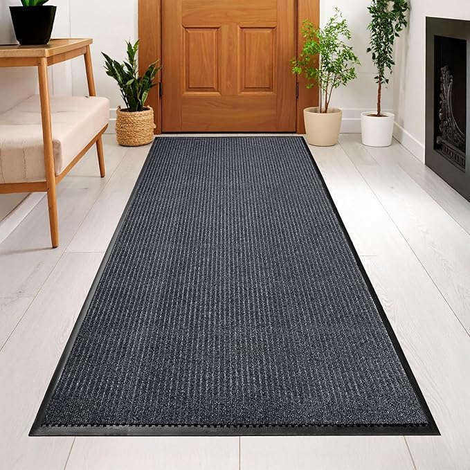 Durable Rubber Door Mat - Heavy Duty, Indoor/Outdoor, Easy Clean, Waterproof, Low-Profile Mat for Entry, Patio, Garage - Stylish (Charcoal, 8' x 4' (Mud Trapper))