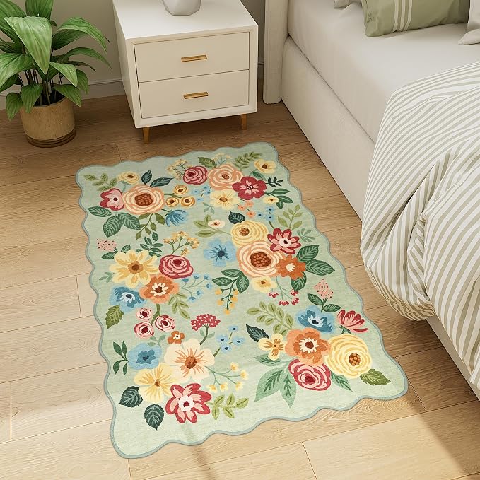 DUKINO 2x3 Entryway Rug, Floral Washable Indoor Door Mat with Non-Slip Backing, Soft Low Pile Small Front Door Throw Rugs for Entryway, Kitchen, Bedroom, Laundry, Bathroom, Green