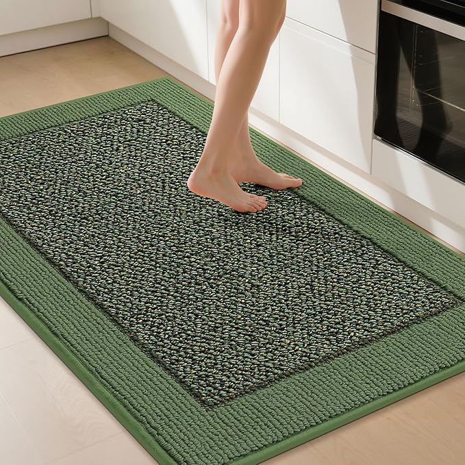BEQHAUSE Kitchen Rugs 32"x48", Kitchen Runner Rug Non-Slip Kitchen Mats for Floor, Absorbent and Stain Resistant Kitchen Mats, Machine Washable Rugs for Kitchen, Hallway, Laundry & Sink, Green
