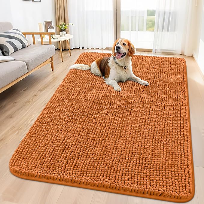 Smiry Dog Door Mat for Muddy Paws 59x35, Absorbent Dirt Trapper, Non-Slip Washable Chenille Entryway Rug for Inside Floor, Clay, Classic Solid