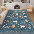 DUKINO 8x10 Area Rug, Non Slip Washable Animal Dog Rug for Living Room, Stain Resistant & Low Pile Indoor Floor Large Carpet for Bedroom, Farmhouse, Nursery, Dining Room, Kids Playroom, Blue