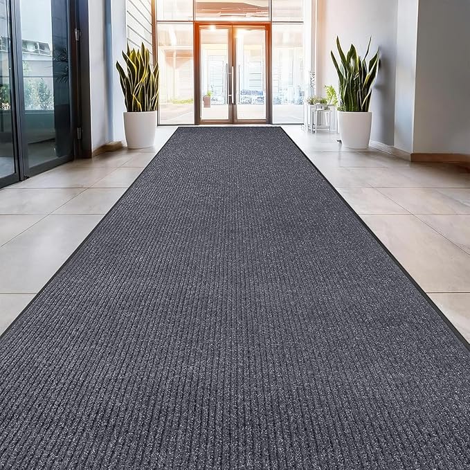 MaxMat® 4x8 Outdoor Rug, Extra Large Entryway Mat - Heavy Duty Doormat, Waterproof, Low-Profile, Easy to Clean, Rubber Floor Mat (4 x 8 Feet, Grey, MXM-RIB0048GY)