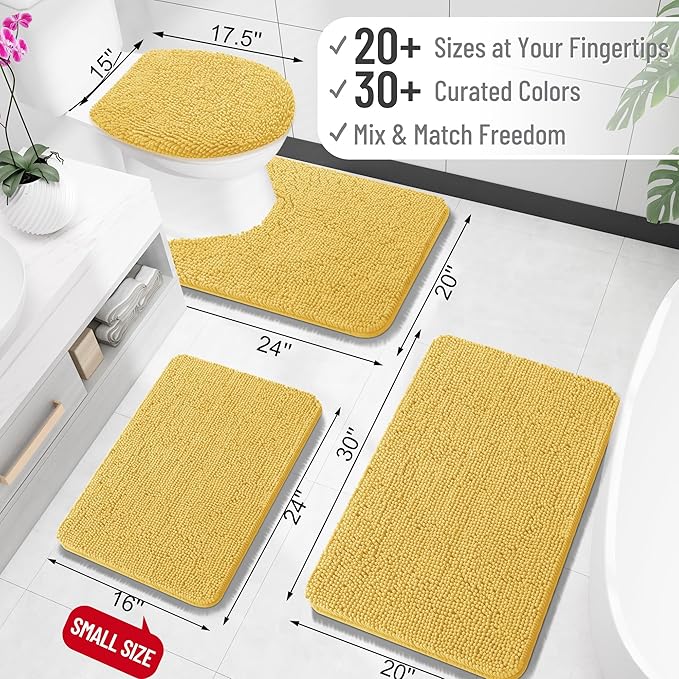 OLANLY Large Bathroom Rugs 45x27, Extra Soft Absorbent Chenille Bath Rugs, Rubber Backing Quick Dry, Machine Washable Bath Mats for Bathroom Floor, Tub and Shower, Home Decor Accessories, Yellow