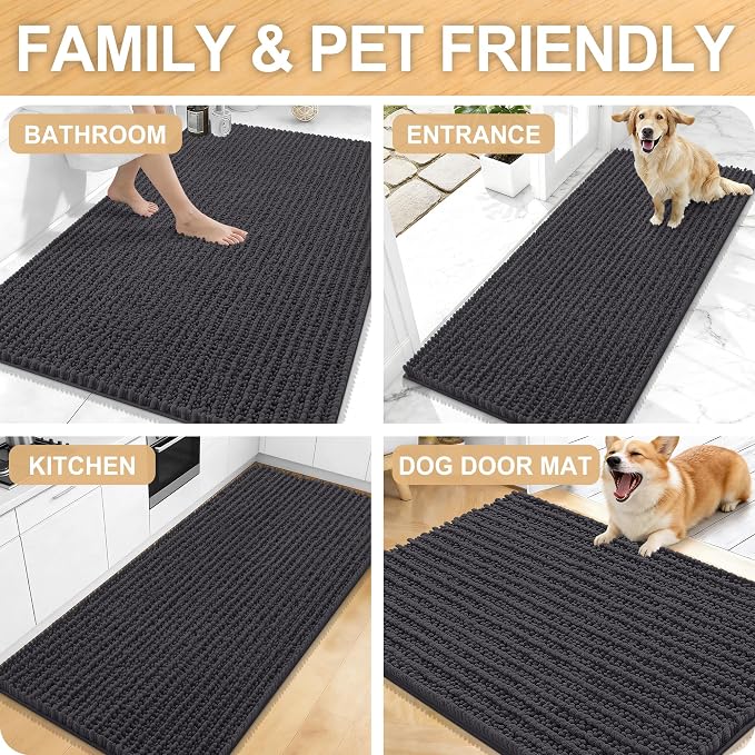 OLANLY Bathroom Rug Mat 24x16, Thick Soft and Absorbent Chenille Bath Mat, Non-Slip Rubber Backing, Machine Washable Quick Dry Bath Rugs for Tub Shower Floor, Home Decor Accessories, Dark Grey