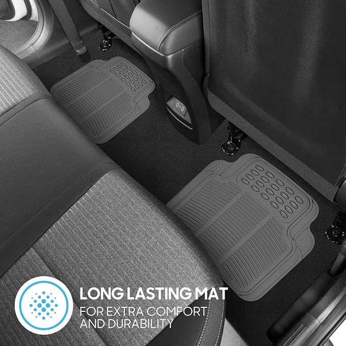 BDK ProLiner Floor Mats for Cars Trucks SUV, 4-Piece All-Weather Car Mats with Universal Fit Design, Durable Car Floor Mats with Capture Ridges, Waterproof Rubber Floor Mats for Cars (Gray)