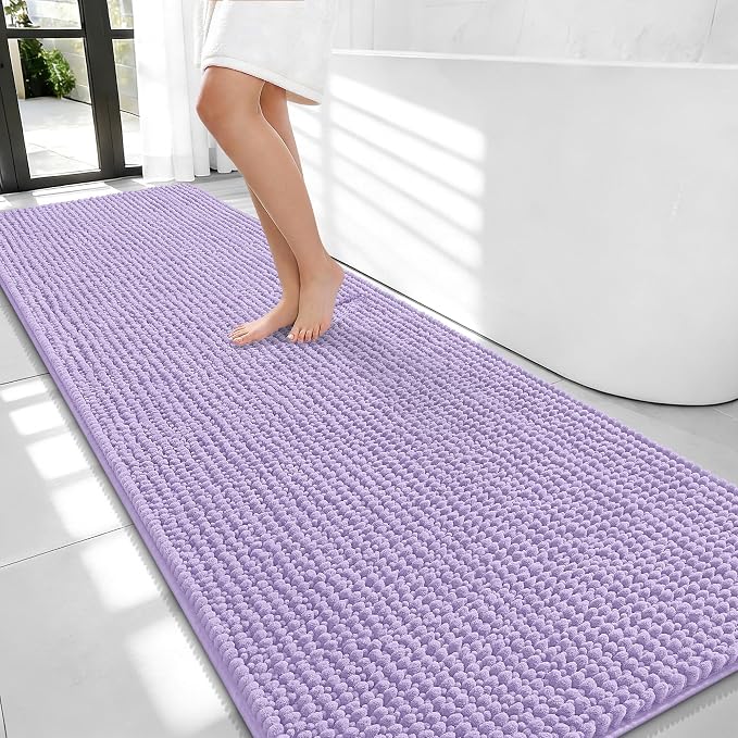 OLANLY Thick Bathroom Runner Rugs 70x24, Extra Soft Absorbent Chenille Bath Rugs, Rubber Backing, Machine Wash Dry, Long Bath Mats for Bathroom Floor, Tub and Shower, Home Decor Accessories, Lavender