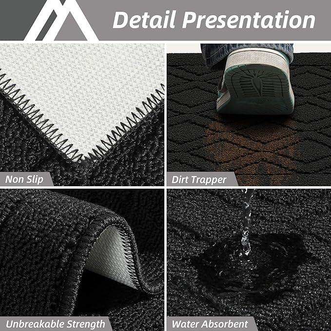 COSY HOMEER-Kitchen-Rugs-and-Mats 20"x48" Non Slip Kitchen Mats for Floor Absorbent Washable Kitchen Runner Standing Floor Mat for Sink Mat,Entry,Laundry,Polypropylene,Black