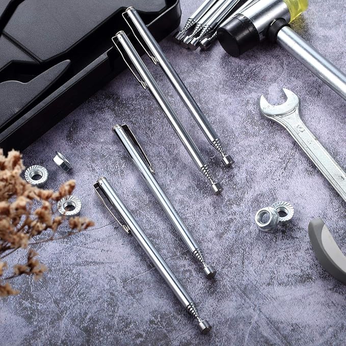 Patelai 16 Pieces Telescoping Magnetic Pick up Tool Grabbers Reacher Tools with Pocket Clip 25 Inch Telescopic Retrieving Magnet Gift for Man, Father, Mechanic, Handyman, Husband (Silver)