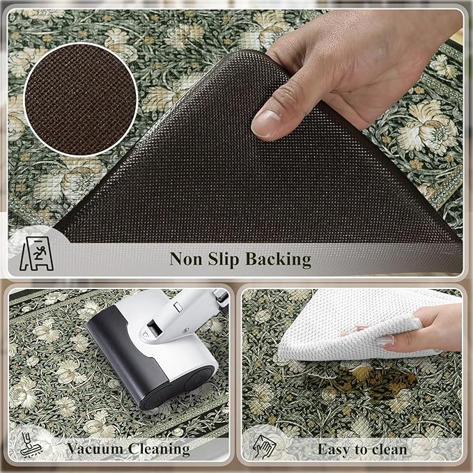 KIMODE Anti Fatigue Mats for Kitchen Floor Non Slip,Boho Floral Rugs Sets of 2,Cushioned Padded Carpet for Laundry Sink,Memory Foam Comfort Standing Mat for Office,Black 17"x29.5"+17" x47”