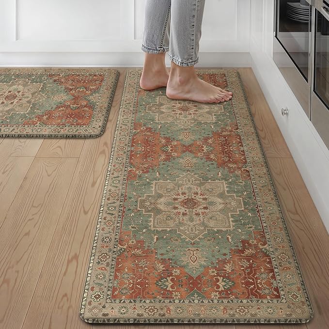 GENIMO Kitchen Mats for Floor 2PCs, Washable Anti Fatigue Mat for Cushioned, 17.3"x47"+17.3"x30", Waterproof Kitchen Rugs, Non Slip Comfort Standing Mat Rug for Home, Sink, Laundry, Multi