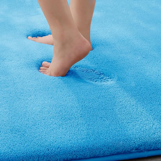 MINIDEAR Toilet Rugs 24x20 - U Shaped Lake Blue Thick Memory Foam Contour Rugs,Ultra Soft & Plush Fluffy, Non-Slip, Quick Dry, Absorbent Washable Floor Microfiber Mat for Home Decor Accessories