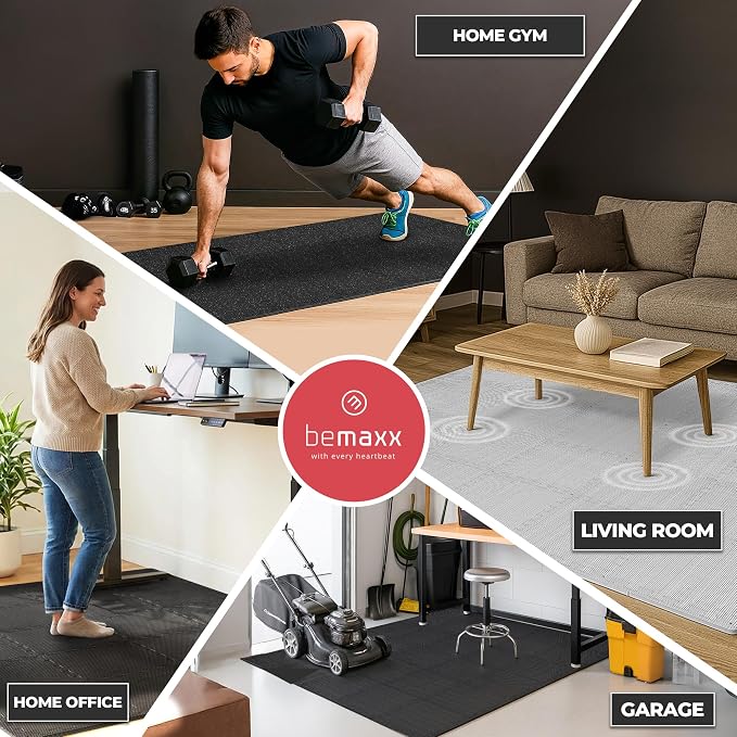 bemaxx Gym Mats Set - 18 pcs EVA Interlocking Foam Floor Tiles (12.6"x12.6"x0.4") 18sqft Protective Gym Flooring Sports Home Workout Exercise Mats Puzzle Garage Fitness Play-Room Pool Treadmill Bike