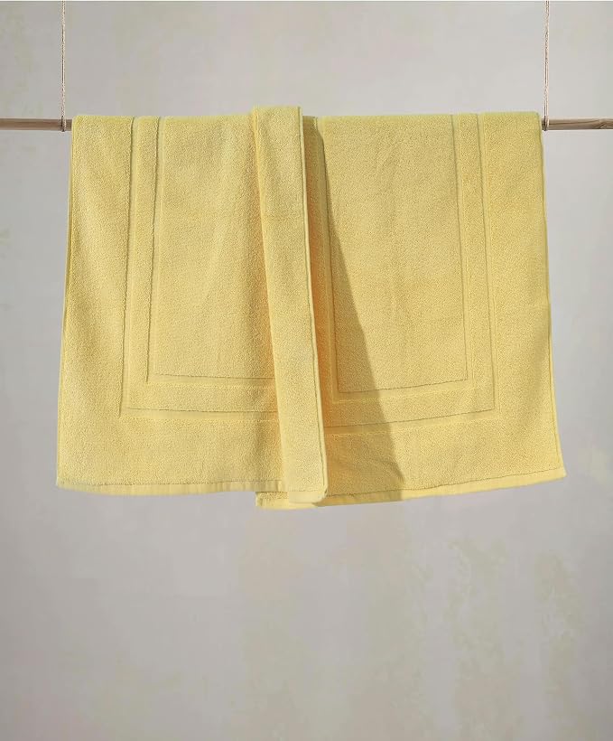 Feather & Stitch 2 Piece Towel Like Bath Mats (30x21 Inch) 100% Cotton Terry Bath Mats, Bathroom Shower Floor Mats [NOT A Bathroom Rug], Soft Absorbent Washable Mats - Yellow
