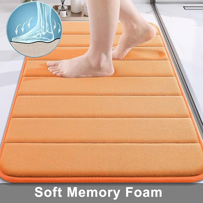 Buganda Memory Foam Bath Mat, 30" x 20", Ultra Soft and Non-Slip Bathroom Rugs, Water Absorbent and Machine Washable Bath Rug for Bathroom, Shower, and Tub, Orange