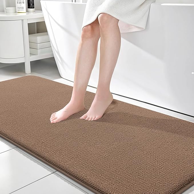 OLANLY Thick Memory Foam Bathroom Runner Rugs 70x24, Extra Soft Absorbent Long Bath Rug, Quick Dry Bath Mats, Non-Slip, Machine Washable Mat for Bathroom, Tub and Shower, Home Decor Accessories, Mocha