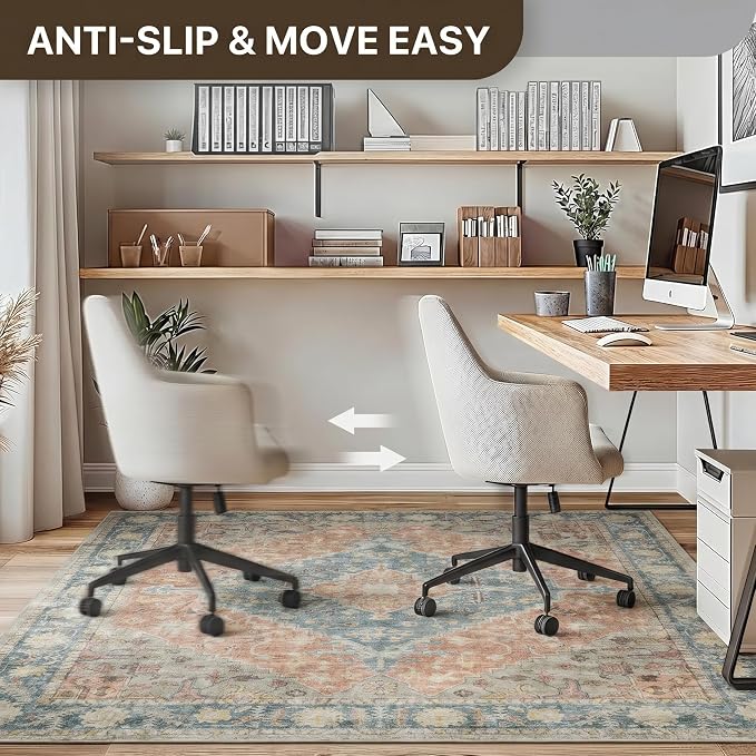 48"x72" Office Chair Mat for Hardwood Tile Floor, Under Desk Carpet Protector for Rolling Computer Chair Mat, Machine Washable Area Rug, Anti-Slip 1/5" Thick Low Pile Thin Vinyl Floor Mat, Terracotta