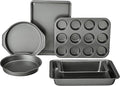 Amazon Basics 6 Piece Nonstick Carbon Steel Bakeware Set with Cake, Muffin, Cookie, and Loaf Pans, Easy Release, Oven Safe, 16.25 x 11.75 x 6.25 inches