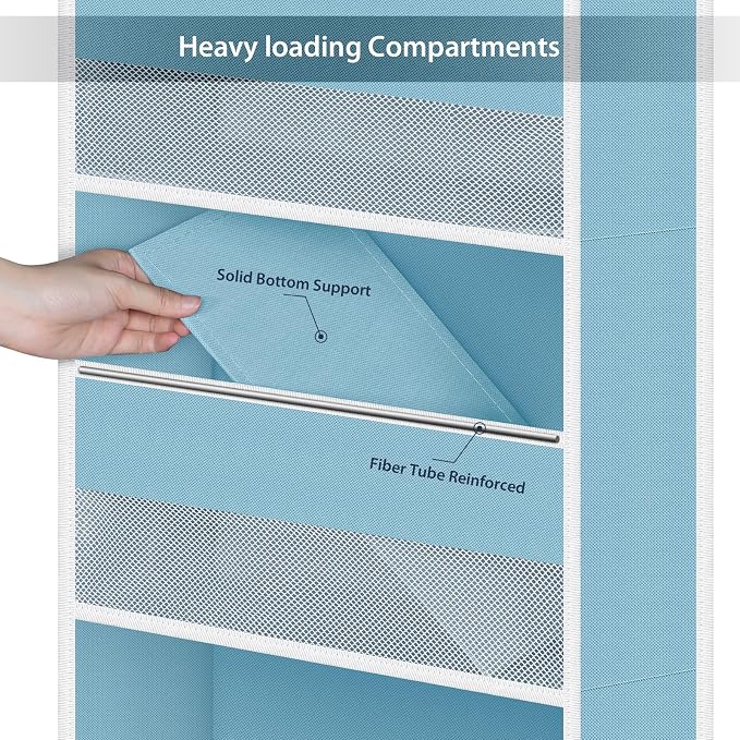 Univivi 5-Shelf Fabric Door Storage Over Door Hanging Organizer with 4 Large Pockets and 3 Small PVC Pockets Nursery Closet Cabinet Wall Mount Hanging Storage Organizers for Baby Nursery (Blue)