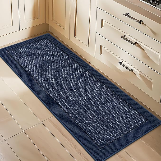 BEQHAUSE Kitchen Runner Rugs 24"x60", Kitchen Rugs Non-Slip Kitchen Mats for Floor, Absorbent and Stain Resistant Kitchen Mats, Machine Washable Rug for Kitchen, Hallway, Laundry & Sink, Blue