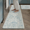 Anti Fatigue Kitchen Mats 2PCS Blue Neutral Mats for Cushioned Vintage Kitchen Matss for Floor Non-Slip Waterproof Comfort Standing Rug for Sink Laundry Office 17.3"×47"+17.3"×30"