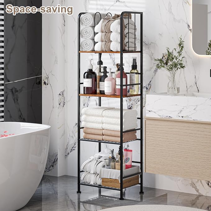 Towel Rack Free Standing 4-Tier M-Shaped Detachable Dividers, Durable Metal Towel Holder, Pool Items Holder, Space-Saving Storage Organizer, Modern Bath Towel Shelf for Bathroom Patent Pending