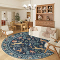 DUKINO 6ft Round Rug for Bedroom, Animal Print Washable Circle Rug with Low Pile Design, Soft Indoor Floor Non Slip Carpet for Entryway, Living Room, Office, Dining Room, Navy Blue