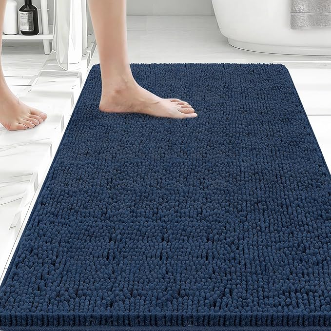 Bcoimo 36x24 Chenille Bath Mat – Non-Slip with Backing Bath Rug Ultra-Absorbent and Machine Washable Bathroom Mat Quick-Dry Design. Ideal for Bathroom Shower and Tub Areas
