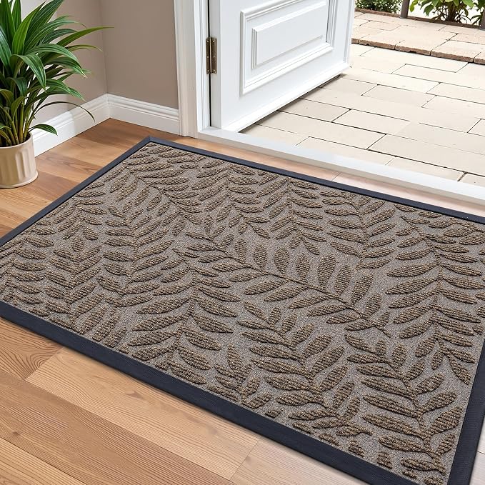 OLANLY Door Mat Indoor Outdoor Entrance, 36x24, Waterproof All-Weather All-Season Doormat, Sturdy Natural Rubber, Stain and Fade Resistant, Low Profile, Easy Clean Patio Entryway Mat, Medium Brown