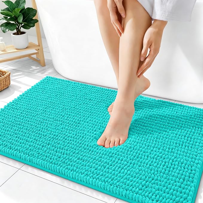 OLANLY Thick Bathroom Rugs 36x24, Extra Soft Absorbent Chenille Bath Rugs, Rubber Backing, Machine Wash Dry, Bath Mats for Bathroom Floor, Tub and Shower, Home Decor Accessories, Teal