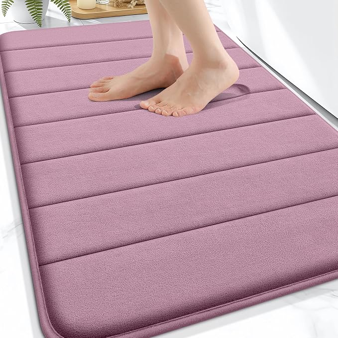 OLANLY Memory Foam Bath Mat 34x21, Super Soft Absorbent Bathroom Rugs, Quick Dry, Machine Washable Shower Floor Rugs, Bathmat Carpet, Bathroom Home Decor Accessories, Deep Plum