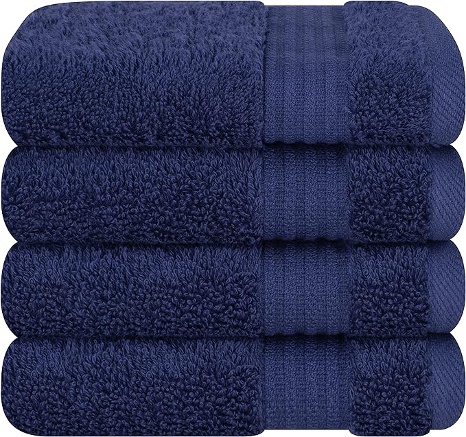 Cotton Paradise 100% Cotton Turkish Towel Set, Soft Absorbent Quick Dry, 4 Piece Washcloth Set, Navy Blue