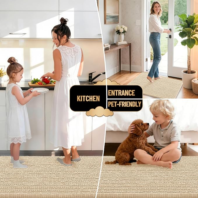 OLANLY Thick Bathroom Runner Rugs 70x24, Extra Soft Absorbent Chenille Bath Rugs, Rubber Backing, Machine Wash Dry, Long Bath Mats for Bathroom Floor, Tub and Shower, Home Decor Accessories, Beige
