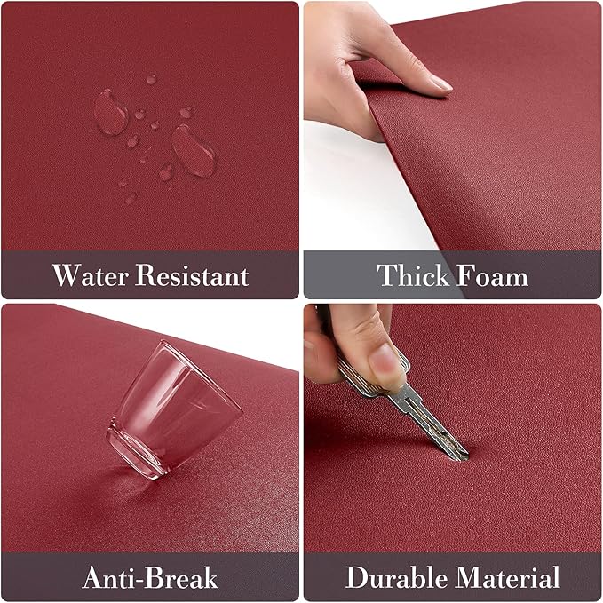 HappyTrends 2 PCS Kitchen Mat Cushioned Anti-Fatigue Floor Mat, Heavy Duty Ergonomic Comfort Foam Standing Mat,20"x30"+20"x47",Red