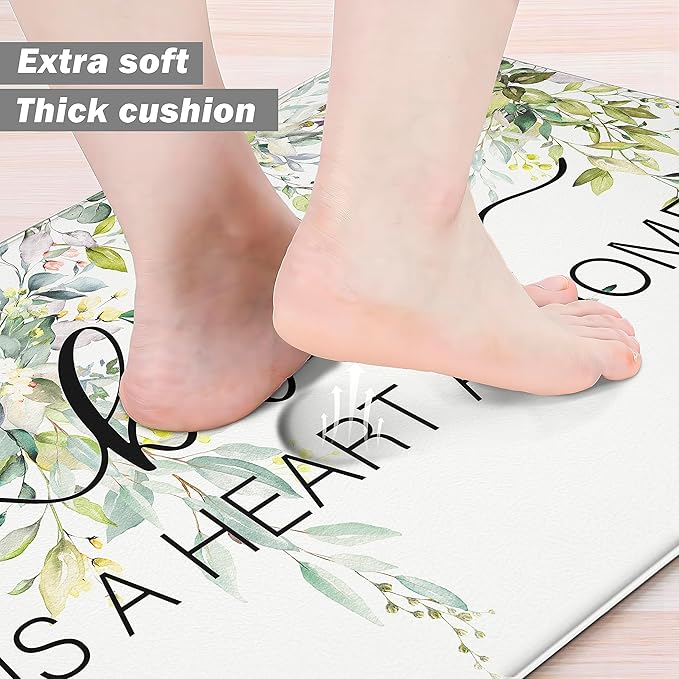 weesire Green Kitchen Rug Anti Fatigue Mats for Kitchen Floor Kitchen Rugs Sage Green Floral Herb Memory Foam Kitchen Mat Cushioned PVC Leather Kitchen Rug Set, 17.3x28+17.3x47 inchs