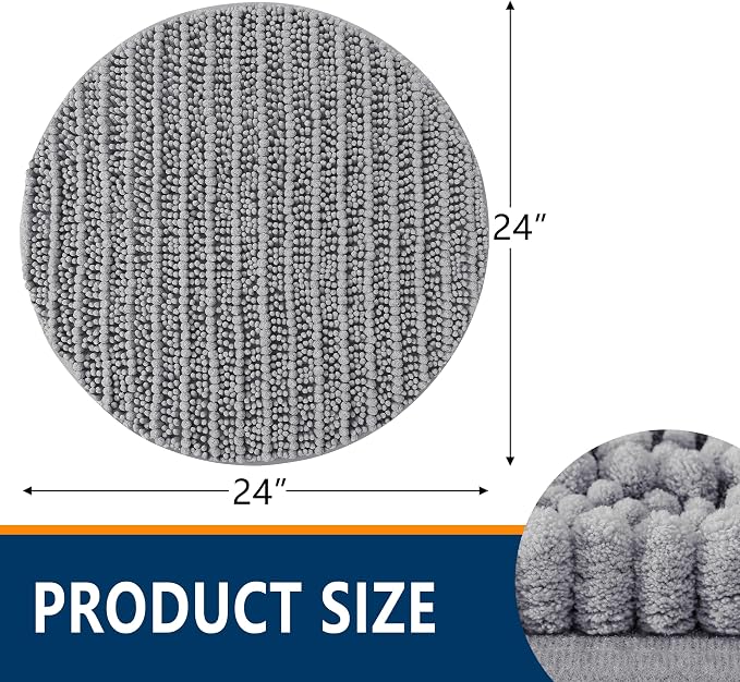 Smiry Bathroom Rugs Mat Round 24x24, Soft Absorbent Chenille Bath Rugs, Non Slip Rubber Backing Machine Washable Quick Dry Bath Mats for Bathroom Floor, Tub, Shower, Home Accessories, Grey