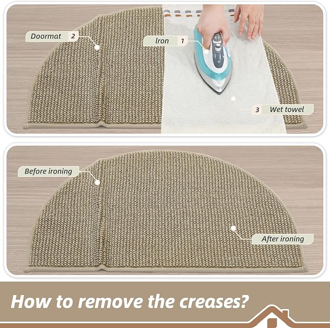 BEQHAUSE Dirt Trapper Door Mat 26" x 40" Half Circle Non-Slip Washable Doormats Entrance Rugs Absorbent Welcome Low Profile Floor Mats for Front Back Door and Entryway, Light Beige