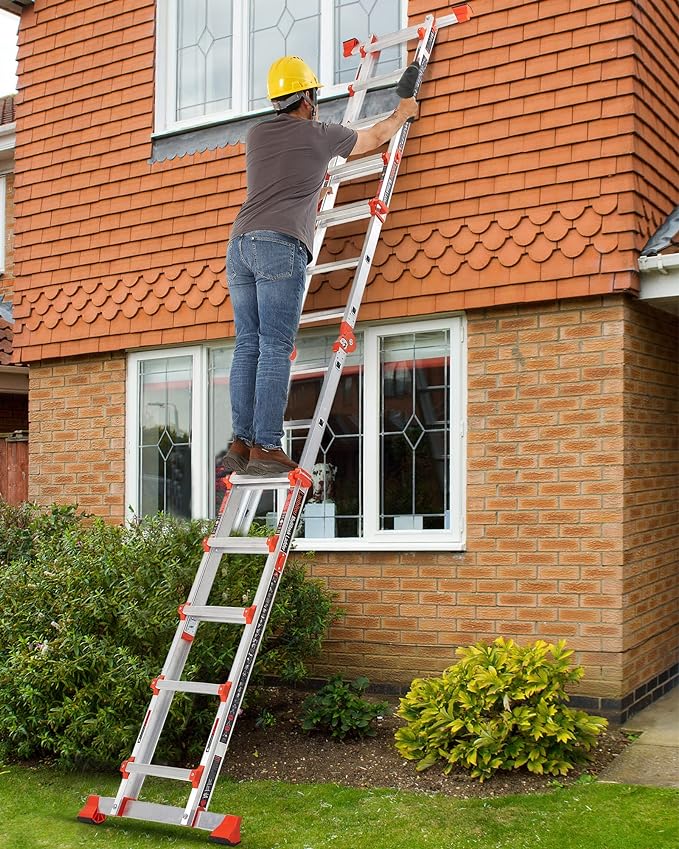LANBITOU Ladder, A Frame 5 Step Ladder Extension, 17 Ft Anti-Slip Multi Position Ladder, Storage Folding Ladder, 330 lbs Security Load Telescoping Aluminum Ladders for Stairs Home Indoor Outdoor Roof
