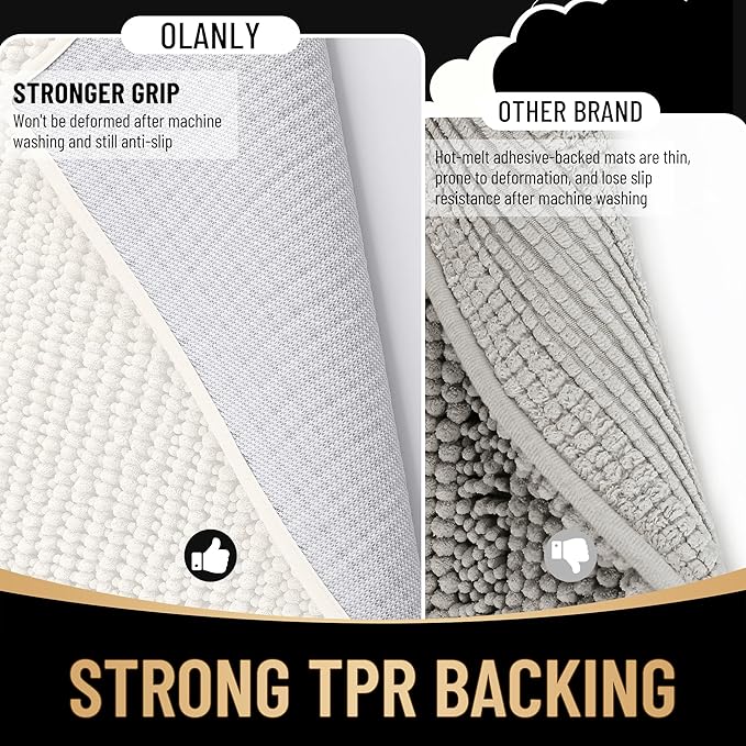 OLANLY Thick Large Bathroom Rugs 44x32, Extra Soft Absorbent Chenille Bath Rugs, Rubber Backing, Machine Wash Dry, Bath Mats for Bathroom Floor, Tub and Shower, Home Decor Accessories, Ivory