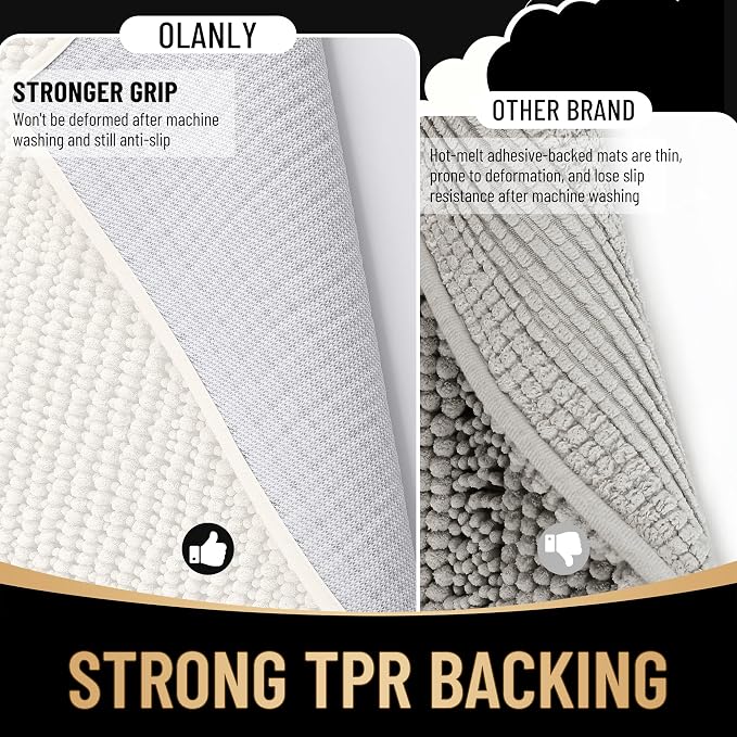 OLANLY Thick Bathroom Rugs 30x20, Extra Soft Absorbent Chenille Bath Rugs, Rubber Backing, Machine Wash Dry, Bath Mats for Bathroom Floor, Tub and Shower, Home Decor Accessories, Ivory