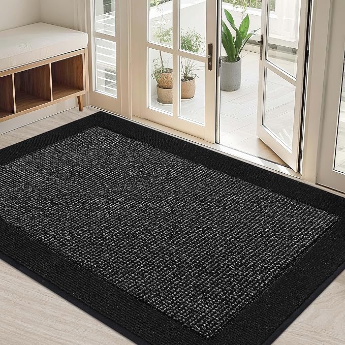 BEQHAUSE Indoor Door Mat 32" x 48", Dirt Trapper Door Mats Non-Slip Entryway Rugs Washable, Resist Dirt Absorbent Welcome Mat, Low Profile Floor Mats for Front Back Door and Entryway, Black