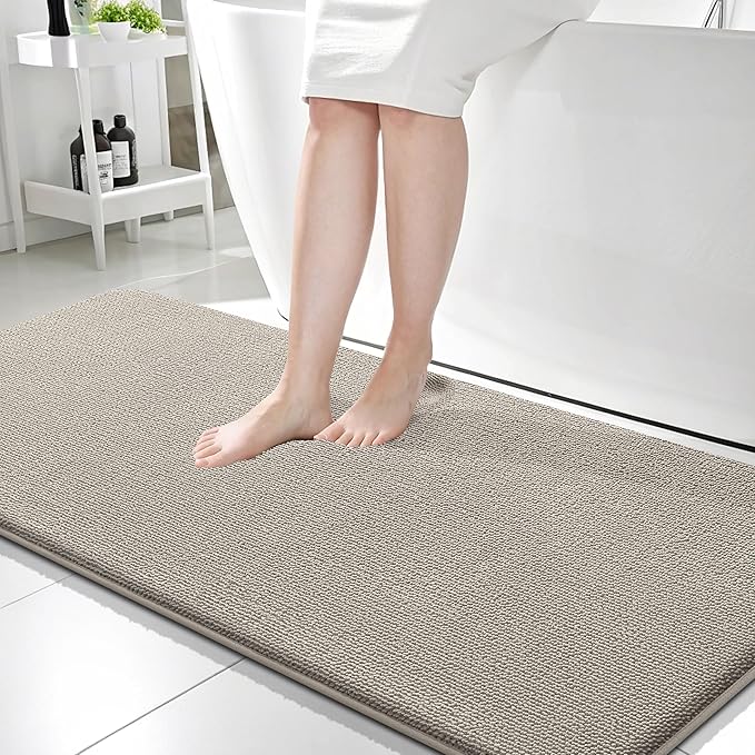 OLANLY Thick Memory Foam Bathroom Runner Rugs 59x24, Extra Soft Absorbent Long Bath Rug, Quick Dry, Non-Slip, Machine Washable Bath Mat for Bathroom, Tub and Shower, Home Decor Accessories, Warm Taupe