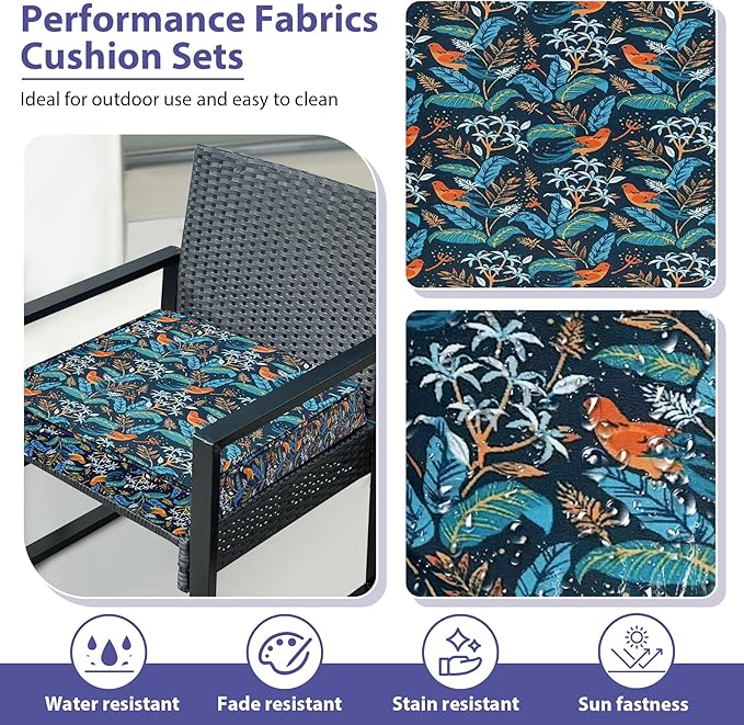 IPYNBAP Outdoor Chair Cushions Set of 4 -Waterproof Outdoor Seat Cushions for Patio Furniture, Patio Chair Cushion with Handle and Ties, Out Door Chair Pads,17x16x2-Square, Black Nightingale