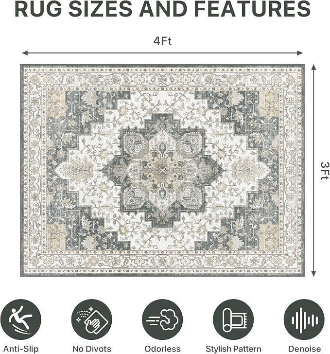 36"x48" Office Chair Mat for Hardwood Tile Floor, Under Desk Carpet Protector for Rolling Computer Chair Mat, Machine Washable Area Rug, Anti-Slip 1/5" Thick Low Pile Thin Vinyl Floor Mat, Grey