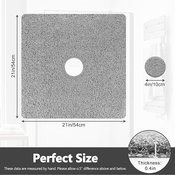 Shower Mat Non Slip: 21 x 21 Inch Square Shower Mats with Drain Hole in Middle - Soft Loofah Quick Drying Matt for Shower Stall